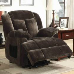 Recliners Casual Power Lift Recliner with Chocolate Colored Velvet