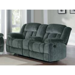 Laurelton Double Glider Reclining Love Seat with Center Console - Charcoal - Textured Plush Microfiber  9636CC-2 Homelegance