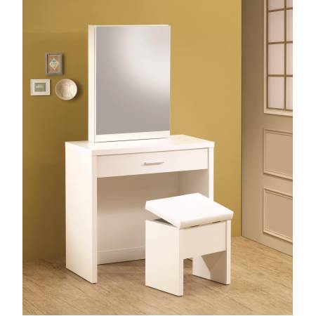 Vanities White Vanity with Hidden Mirror Storage and Lift-Top Stool