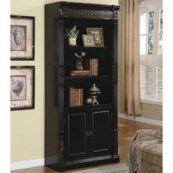 Nicolas Traditional Slim Bookcase with Carvings and Enclosed Storage Cabinet