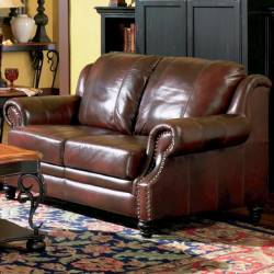 Princeton Leather Love Seat with Nail Head Trim